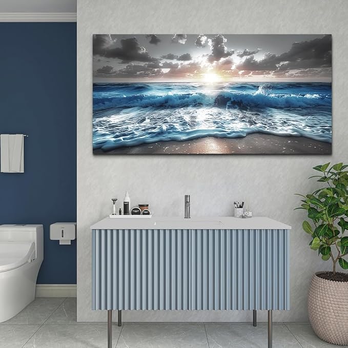 hyidecorart Blue Sea Waves Wall Pictures Framed Wall Art - Image 4