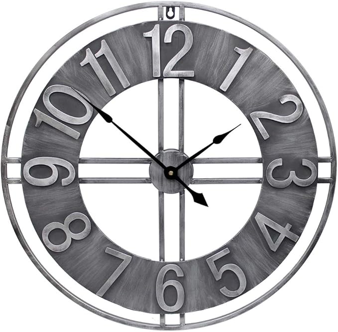 24 inch Large Wall Clock Decorative Metal Retro Oversized Clocks Decor by YIDIE
