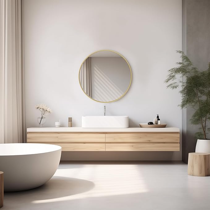 Sweetcrispy 20-inch Gold Round Wall Mirror, Circle Bathroom Mirrors - Image 5