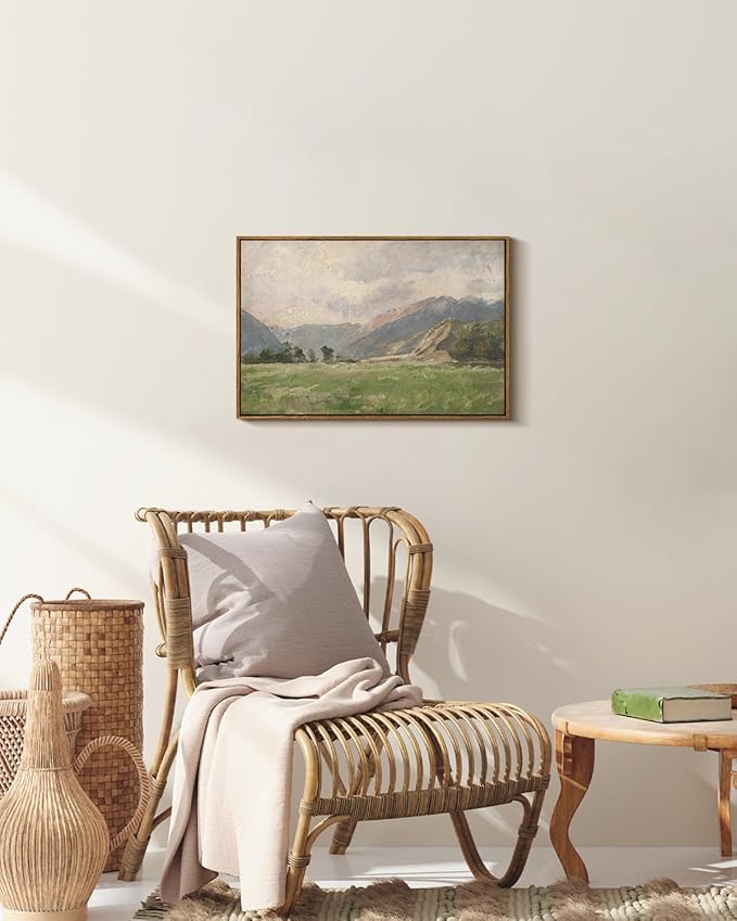 InSimSea Framed Canvas Wall Art Vintage Decor, Prairie Mountain Landscape - Image 2