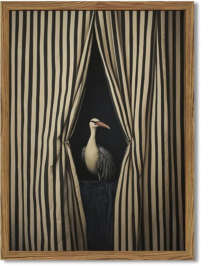 Framed Moody Crane Wall Art, Eclectic Vintage Bird Pictures Wall Decor Paintings by Unknown
