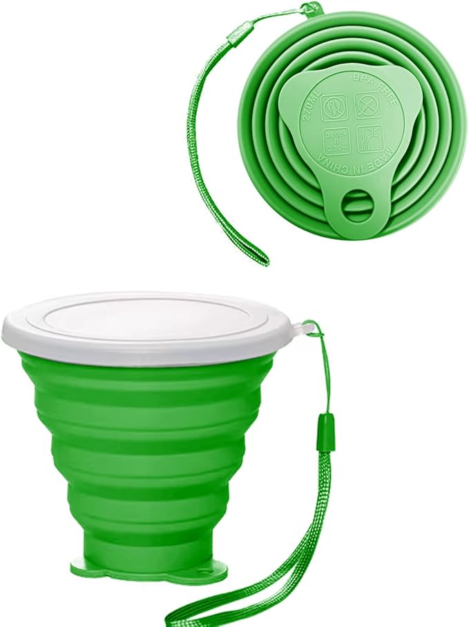 Silicone Collapsible Cup,Collapsible Cups for Camping,Folding Cup with Lids,Collapsible Coffee Cup,Reusable Drinking Mugs Cup(Green)