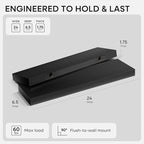 Homeforia Black Floating Shelves 24 inch, High End Solid Real Wood 24inch - Image 3