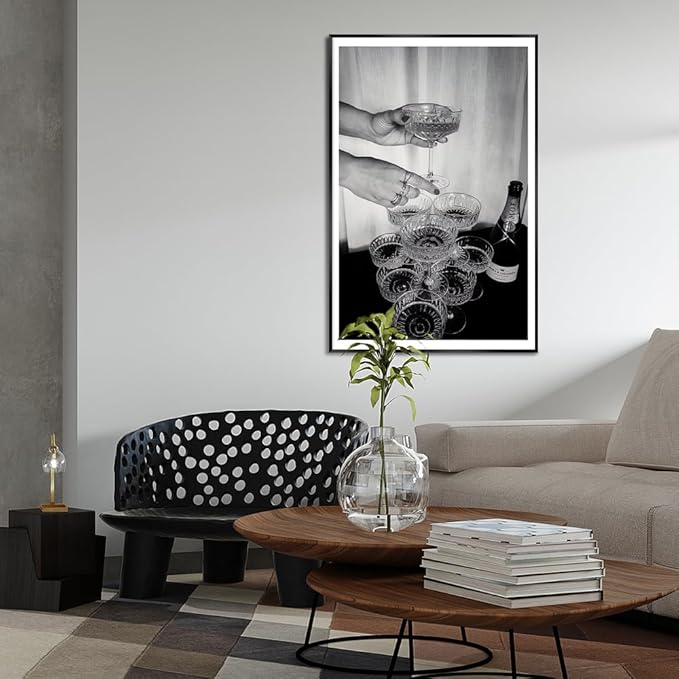 Vintage Champagne Glasses Posters Black and White Wall Art Trendy Wine Decor - Image 3