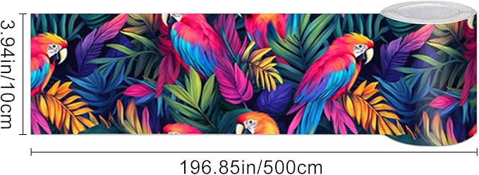 HOMETITUTE Wallpaper Border Peel and Stick Wall Border Tropical Parrot Theme - Image 3