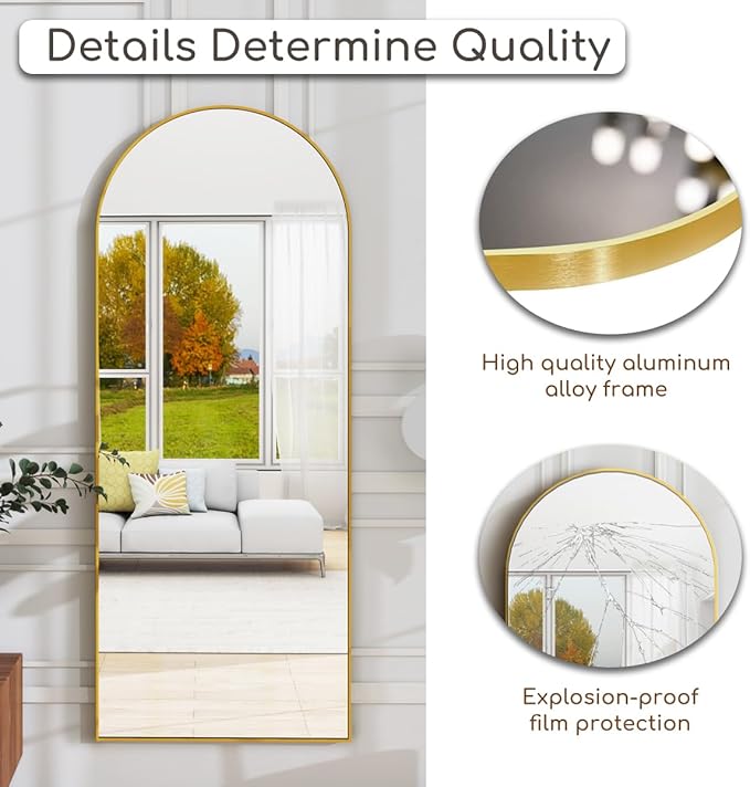 Prywot Arched Full Length Mirror, Modern Full Body Mirrors - Image 8