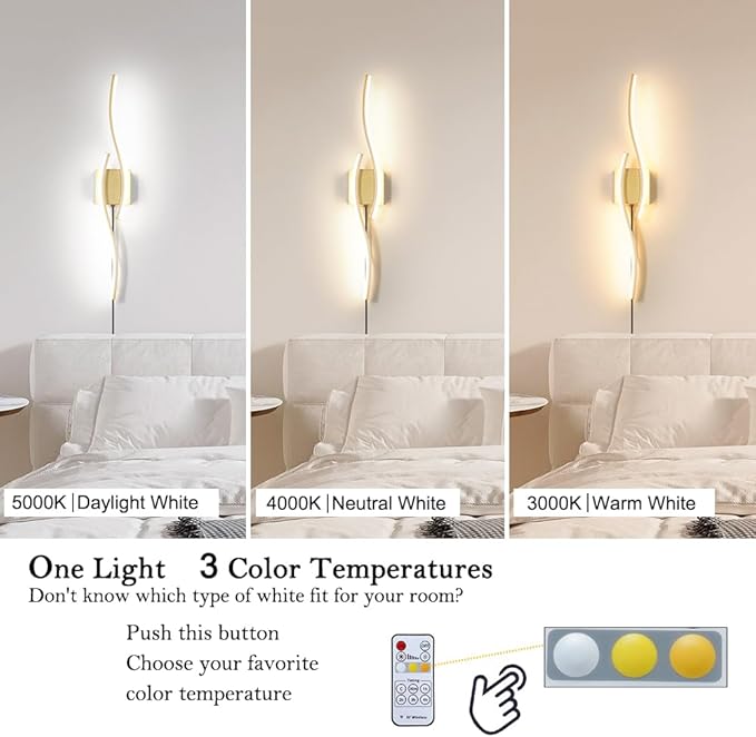 Daunton Modern Gold Plug in Wall Sconce Set of 2, Indoor Dimmable Light Fixture - Image 6