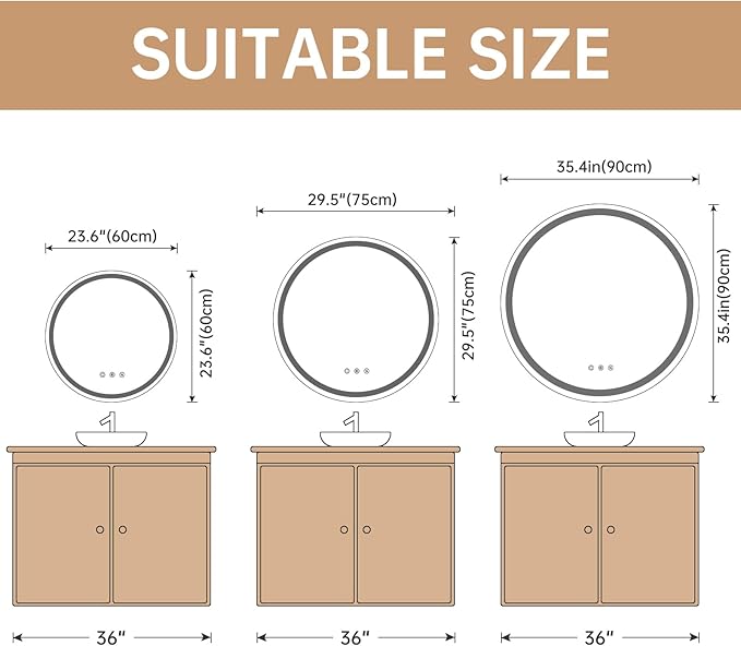 LOVESPEJO 32" Round LED Bathroom Mirror - Image 2