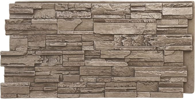 EverStone Cascade Faux Stone Panel, 48 5/8"W x 24 3/4"H x 1 1/4"D, Soft Ash by EkenaMillwork