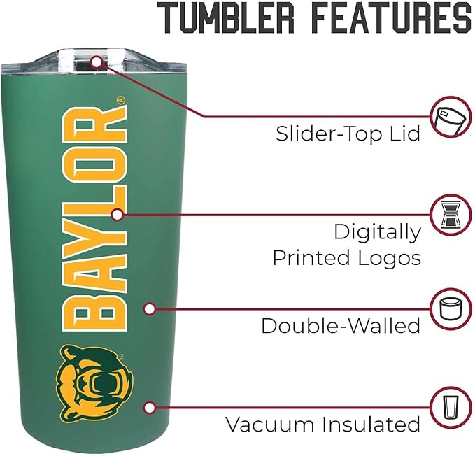 Campus Colors NCAA Stainless Steel Tumbler perfect for Gameday - 18 oz - Double Walled - Keeps Drinks Perfectly Insulated (Baylor Bears - Green)