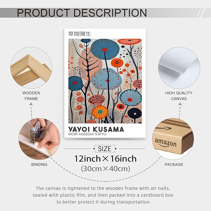 Yayoi Kusama Framed Wall Art 12x16in Vintage Japanese Painting Posters Tokyo - Image 2
