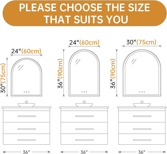 30"x36" Arched LED Mirror for Bathroom, Brushed Gold Lighted Bathroom Mirror - Image 8