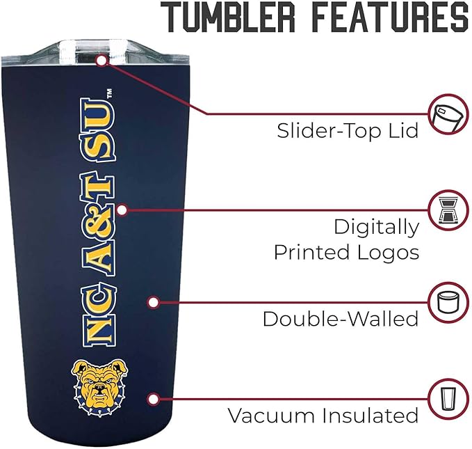 Campus Colors NCAA Stainless Steel Tumbler perfect for Gameday - 18 oz - Double Walled - Keeps Drinks Perfectly Insulated (North Carolina A&T State University - Navy)