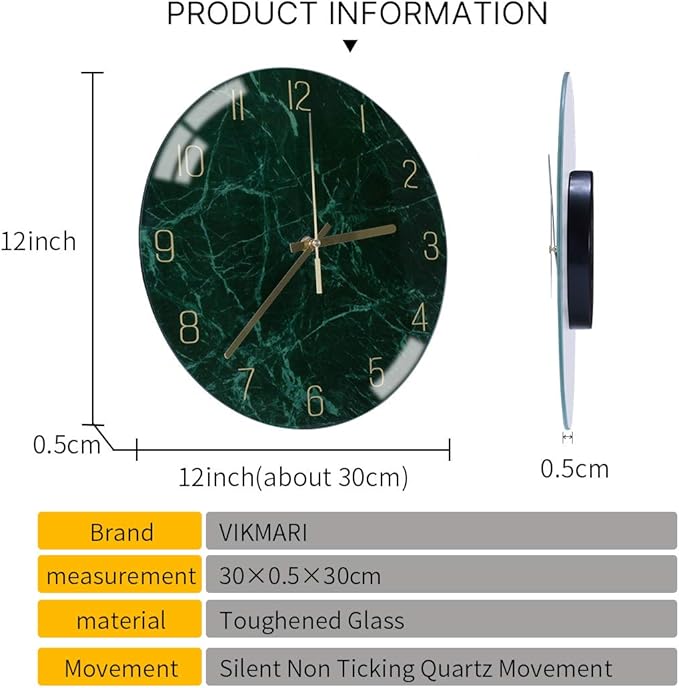 VIKMARI Glass Wall Clock Silent Non Ticking Wall Clock- 12 Inch Quality Quartz - Image 4