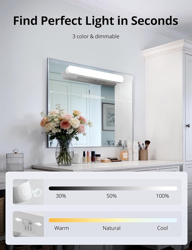 Combuh 2 Pack Battery Operated Bathroom Mirror Lights Bar - Image 6