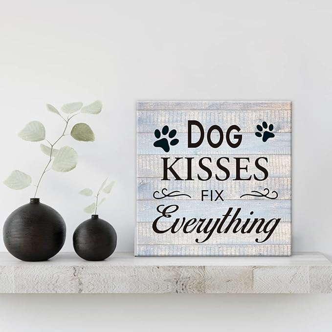 Funny Farmhouse Dog Canvas Wall Art Decor Dog Kisses Fix Everything Rustic Sign - Image 3