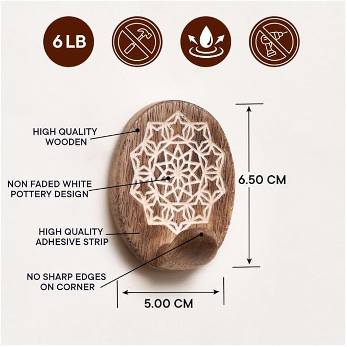 IndianShelf 6 Lb- 24 Pieces Decorative Wood Adhesive Wall Hooks–Boho Peel and - Image 7