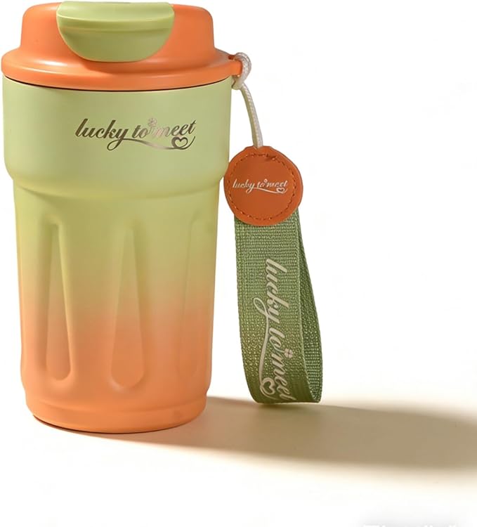 Orange Gradient Insulated Coffee Tumbler 14 oz With Leakproof Lid, Vacuum Insulated Travel Mug for Hot & Cold Drinks, Tumbler With Stainless Steel Vacuum Insulation, Car Cup Holder Friendly