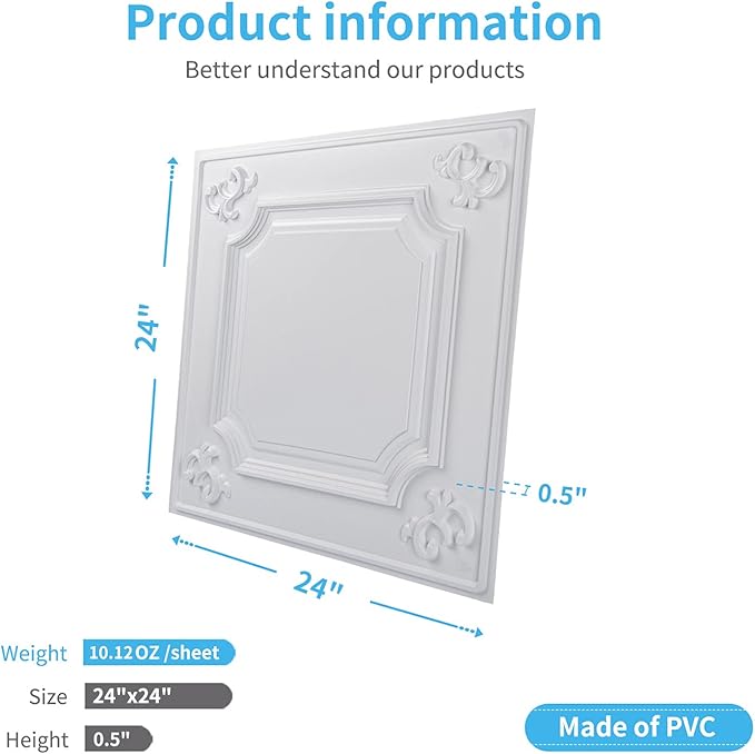 Art3d Drop Ceiling Tiles 24x24 in White, Wainscoting Panels Glue Up 2x2 - Image 4