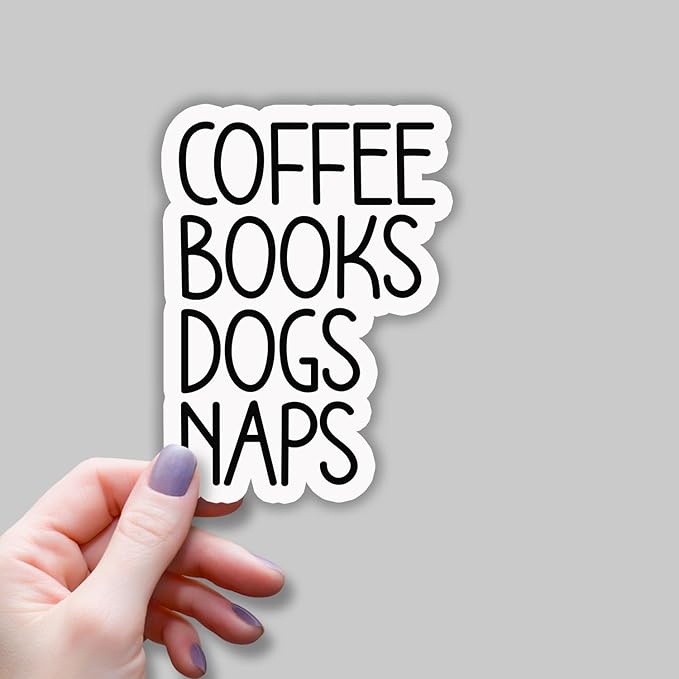 (3 pcs) Coffee Books Dogs Nap Sticker for Tumbler, Coffee Dog Lover Booktrovert Funny Sarcastic Quote Vinyl Decal for Kindle Laptop Water Bottle Phone Hard Hat - 3x2