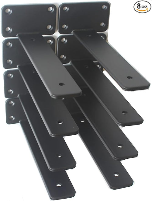 8 Pack - 8 inch Black Hidden L Shelf Bracket Iron Floating Shelf Brackets by MHMYDZ