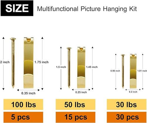 50pcs Picture Hangers with Different Sizes, Heavy Duty 30-100lbs Picture - Image 2