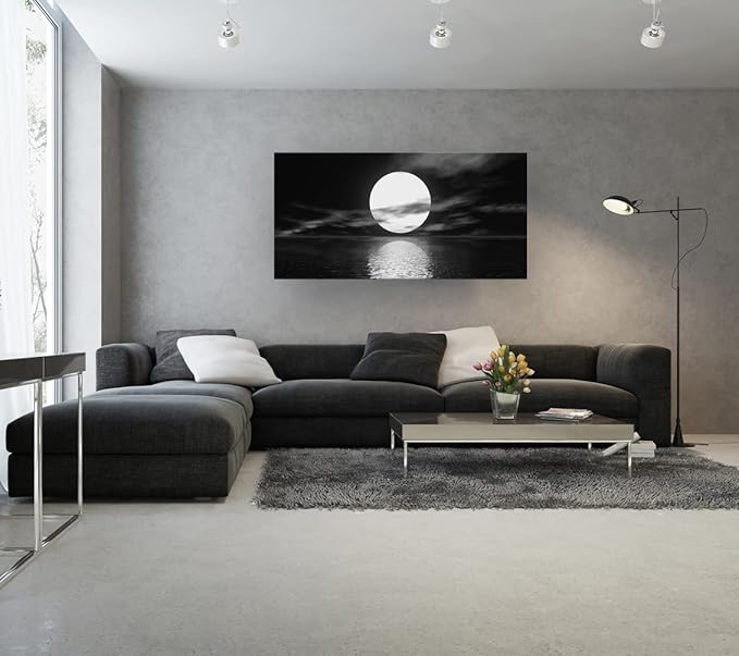 Cao Gen Decor Art S06450 Wall Art Canvas Sea White Full Moon in Night Picture - Image 6