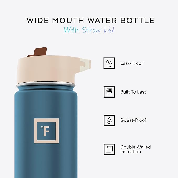 IRON °FLASK Camping & Hiking Hydration Flask with Straw, Wide Mouth Insulated Stainless Steel Sports Water Bottle - 22 oz Cream & Berries