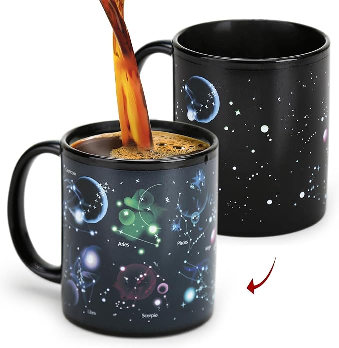 Astronomy Gifts Coffee Mug with Lid, 12 Constellation Space Gifts for Men & Women, Planet Galaxy Themed Ceramic Mug, Fast Delivery