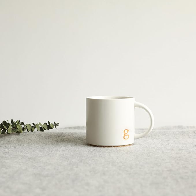 COLLECTIVE HOME - Monogram Ceramic Mugs, 15 oz Golden Initial Coffee Cups, Elegant Alphabet Tea Mugs, Elegant Personalized Mug with Gift Box, Luxurious Cups for Office and Home (g)