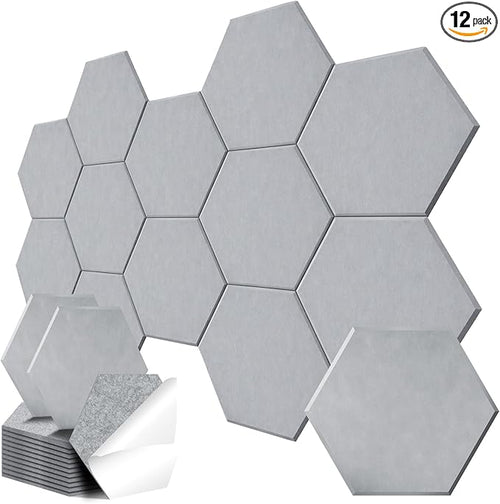 12 Pack Hexagon Acoustic Panels, Self-Adhesive Sound Deadening Panels, Sound by Junwisun