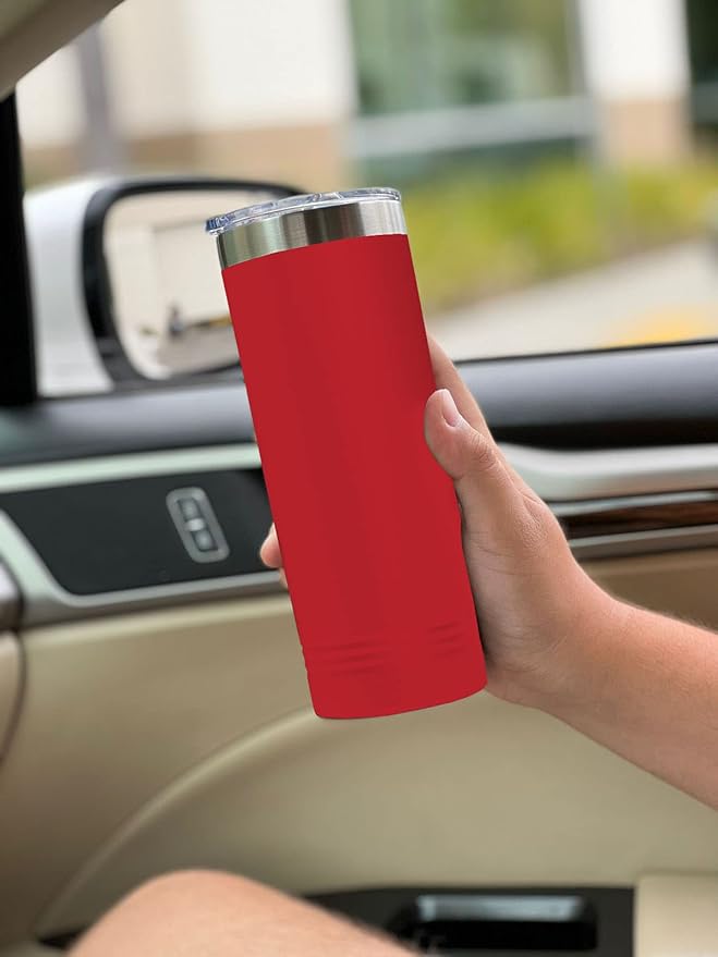 LaserGram 22oz Vacuum Insulated Skinny Tumbler, Jet Airplane, Personalized Engraving Included (Red)