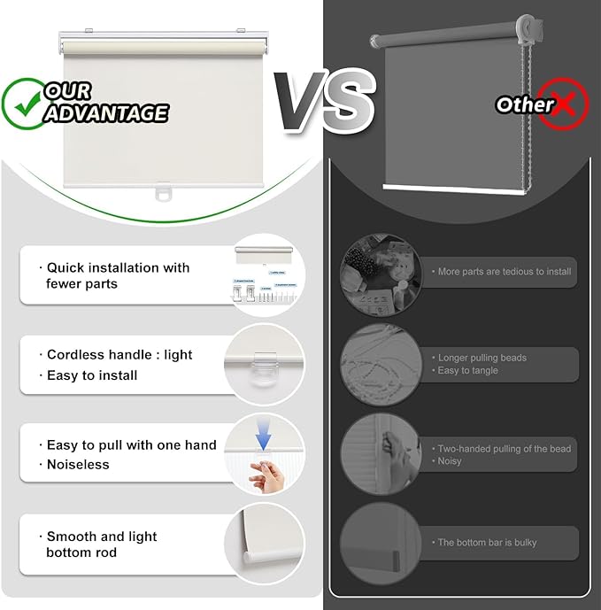 AOSKY Cordless Roller Shades Blackout Blinds - Image 3