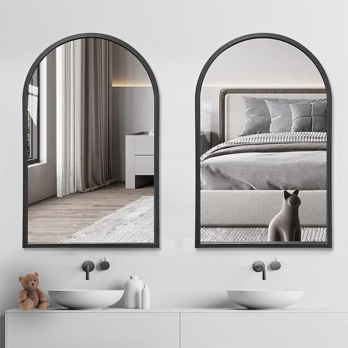 Wall Mounted Mirror, 30“x20 Black Bathroom Mirror, Arched Window Mirrors - Image 6