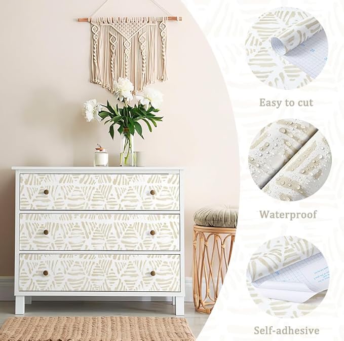 Peel and Stick Wallpaper Boho Wall Paper Geometric Beige and White Contact - Image 4