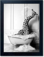 Black and White Bathroom Wall Art Funny Giraffe in Bathtub Wall Decor Framed by Melpa+Art