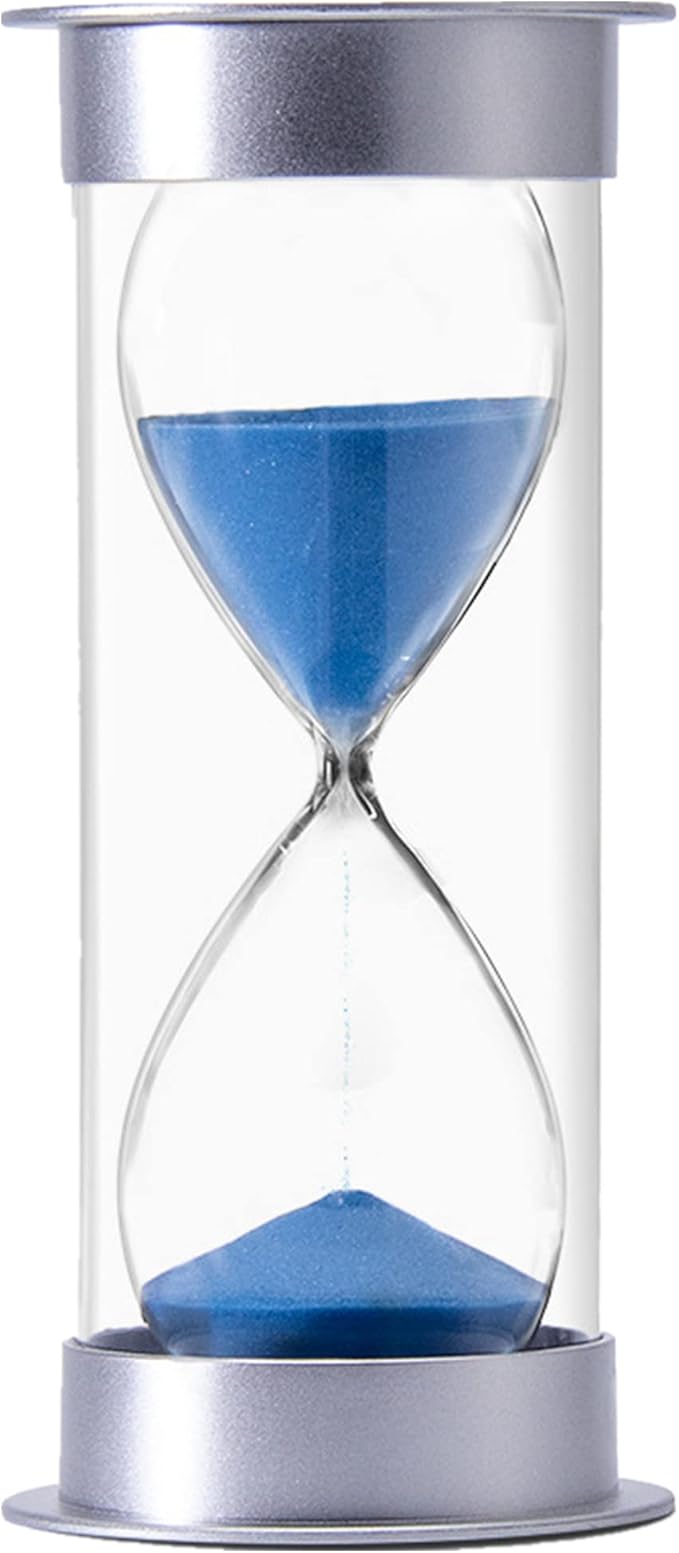 Sand Timer, Dual Protection Child Safety Hourglass, Time Management Assistant, Creative Gift, Living Room Office Decoration (Silver Cover with Blue Sand, 60 Minutes)