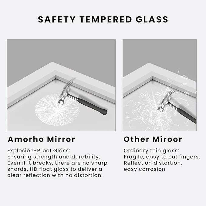 Amorho Bathroom Mirror, 44x36 Inch White Framed Bathroom Mirrors - Image 3