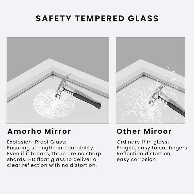 Amorho Bathroom Mirror, 48x40 Inch White Framed Bathroom Mirrors - Image 3