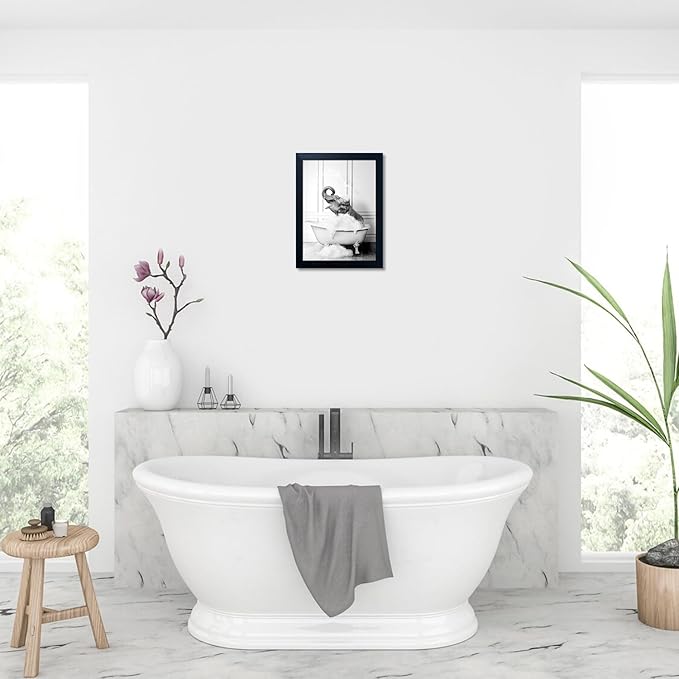 Framed Bathroom Art Wall Decor Elephant in Bathtub Decor Funny Black and White - Image 8