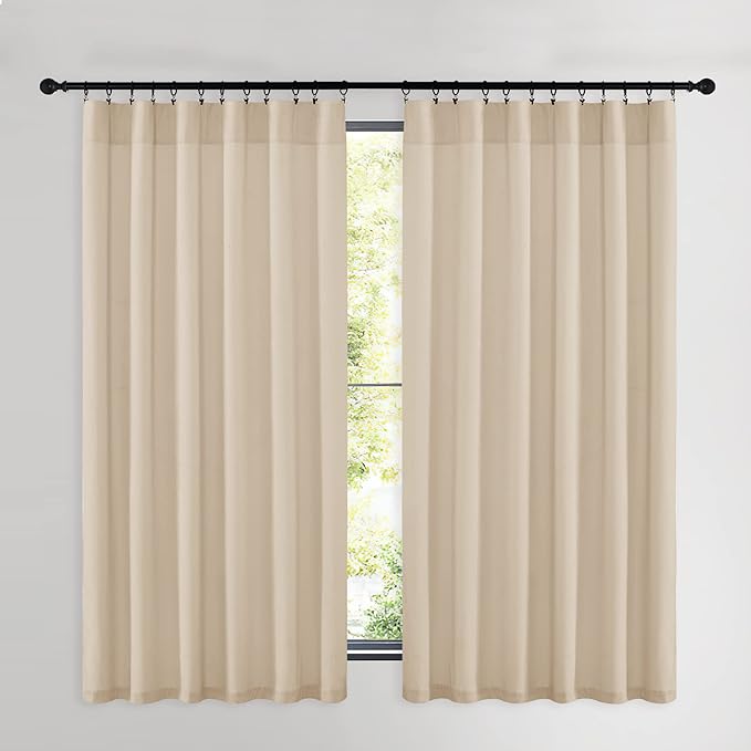 NICETOWN Beige Velvet Curtains 63 inches 2 Panels Set, Thermal Insulated Heavy - Image 2