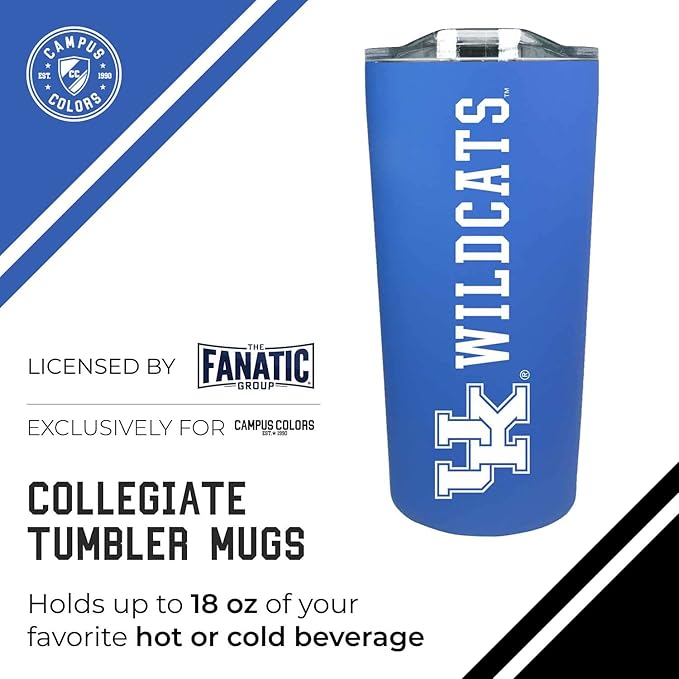 Campus Colors NCAA Stainless Steel Tumbler perfect for Gameday - 18 oz - Double Walled - Keeps Drinks Perfectly Insulated (Kentucky Wildcats - Royal)