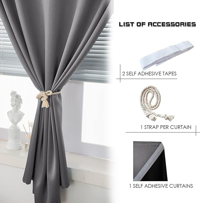 AJAZZ Self Adhesive Curtains 100% Blackout Shades Window Cover Sticky Curtain - Image 4