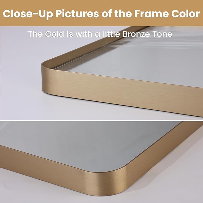 LOAAO 72”X32” Gold Bathroom Mirror, Rounded Rectangle Gold Frame Mirror - Image 3