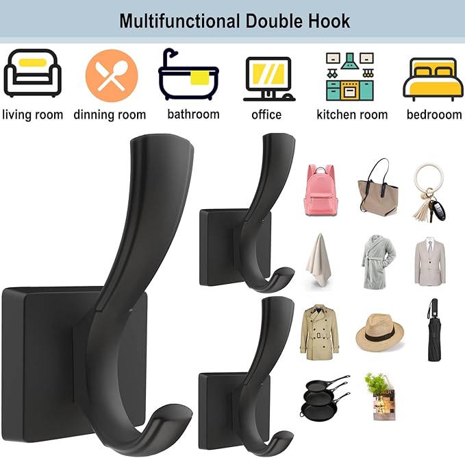 TOFIIGREM Black Wall Hooks Coat Hook, Towel Hooks Robe Hook - Image 8