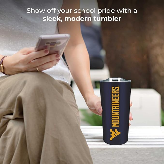 Campus Colors NCAA Stainless Steel Tumbler perfect for Gameday - 18 oz - Double Walled - Keeps Drinks Perfectly Insulated (West Virginia Mountaineers - Navy)