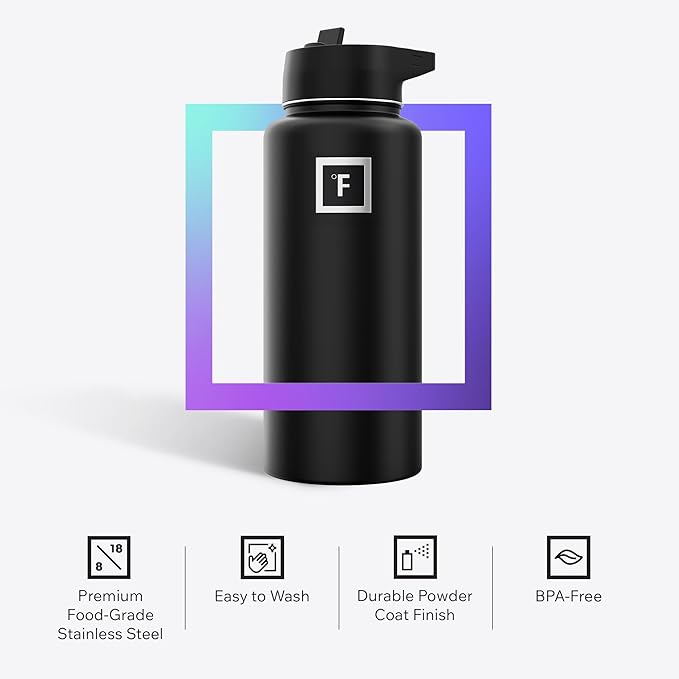 IRON °FLASK Camping & Hiking Hydration Flask with Straw, Wide Mouth Insulated Stainless Steel Sports Water Bottle - 32 oz Cashmere Cream