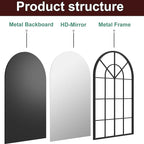 Dewfig Arch Wall Mirror Mounted Decorative, Arched Window Pane Mirror - Image 8