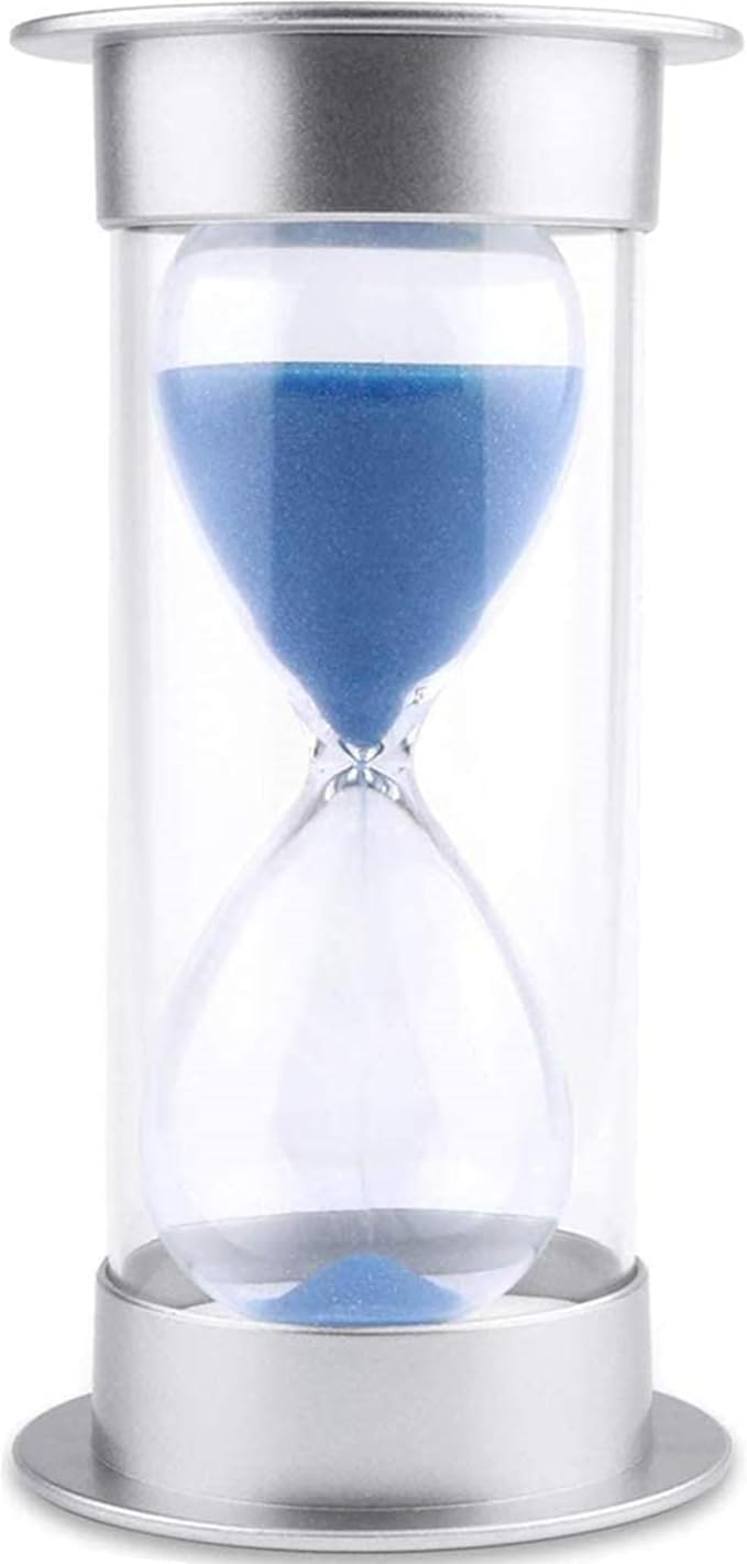 Hourglass Sand Timer 5 Minutes, Dual Protection Hour Glass with Sand, Sand Timer for Kids Safety, Sand Clock Watch, Creative Gift, Living Room Office Decorative (Silver Cover with Blue Sand)