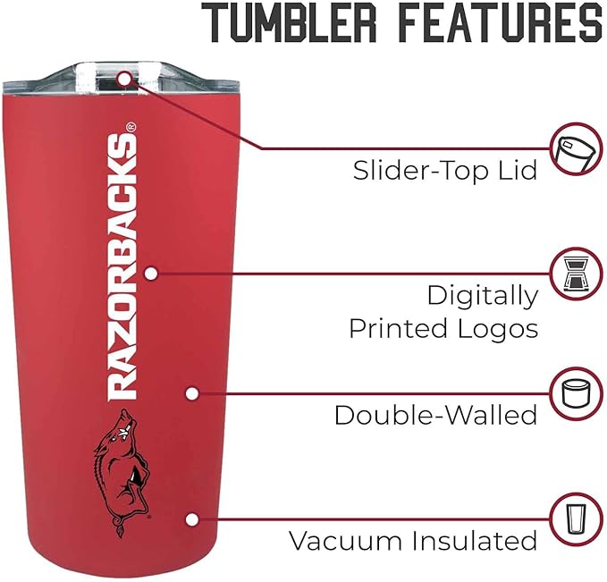 Campus Colors NCAA Stainless Steel Tumbler perfect for Gameday - 18 oz - Double Walled - Keeps Drinks Perfectly Insulated (Arkansas Razorbacks - Cardinal)
